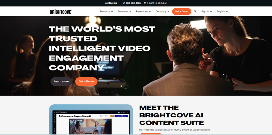 A picture of brightcoves website