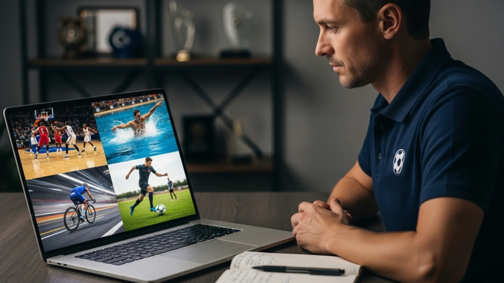 Coach accessing a secure centralized video portal with seminar footage and training materials