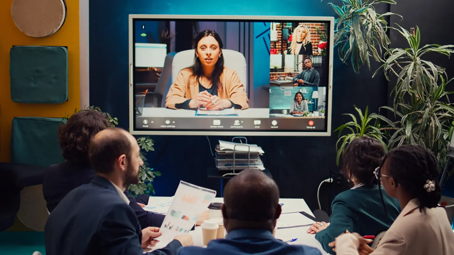 Students watching learning video on screen