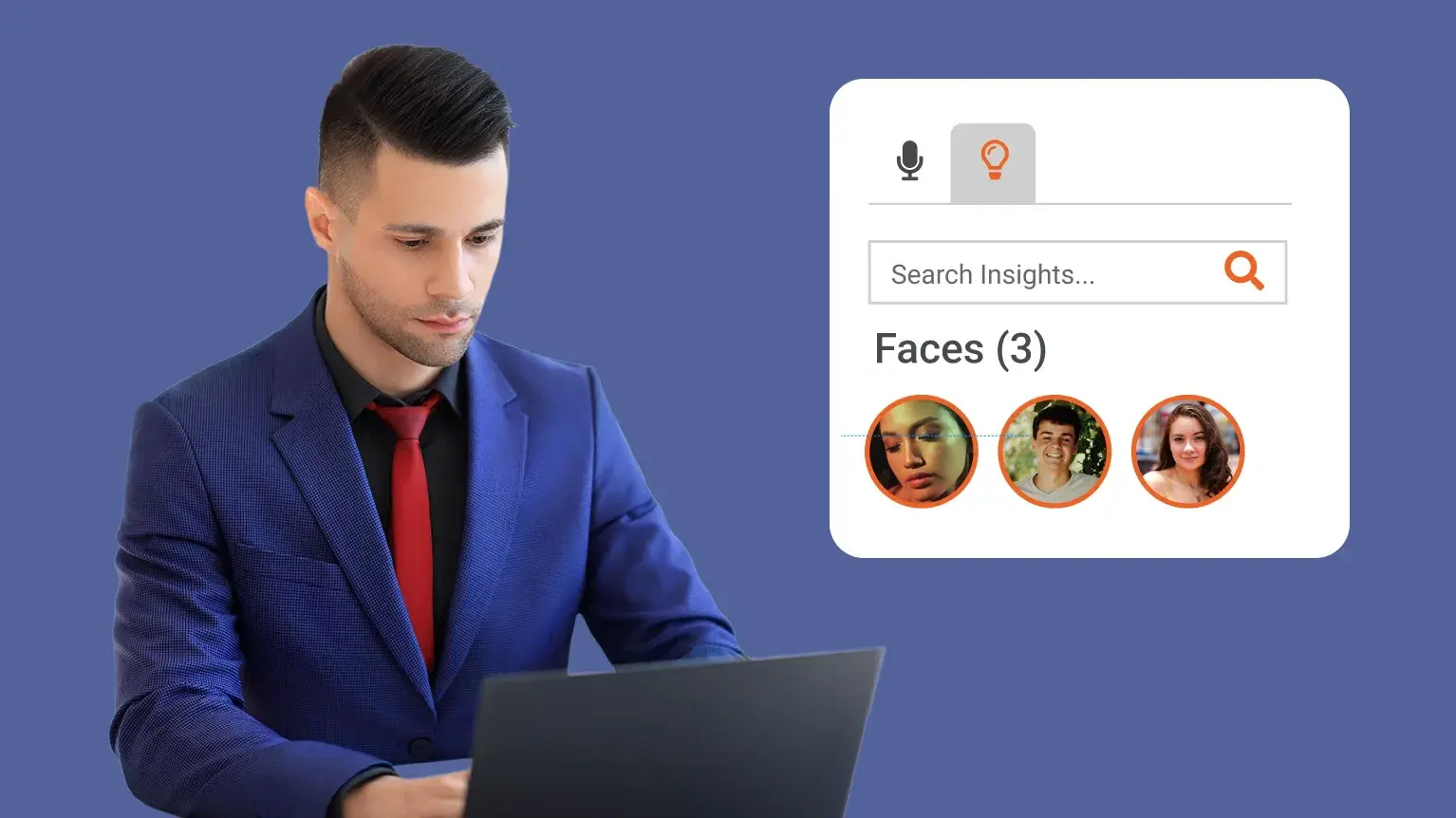 A person working on a laptop to find tags and faces inside the video.