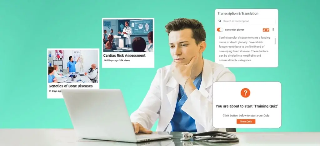 A doctor using a healthcare video platform on laptop