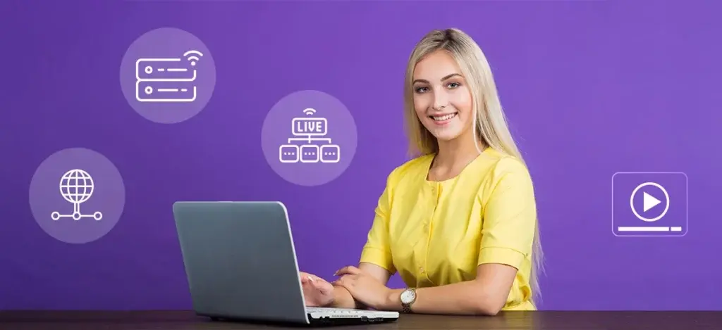 An image showing a woman with a laptop enjoying a live stream