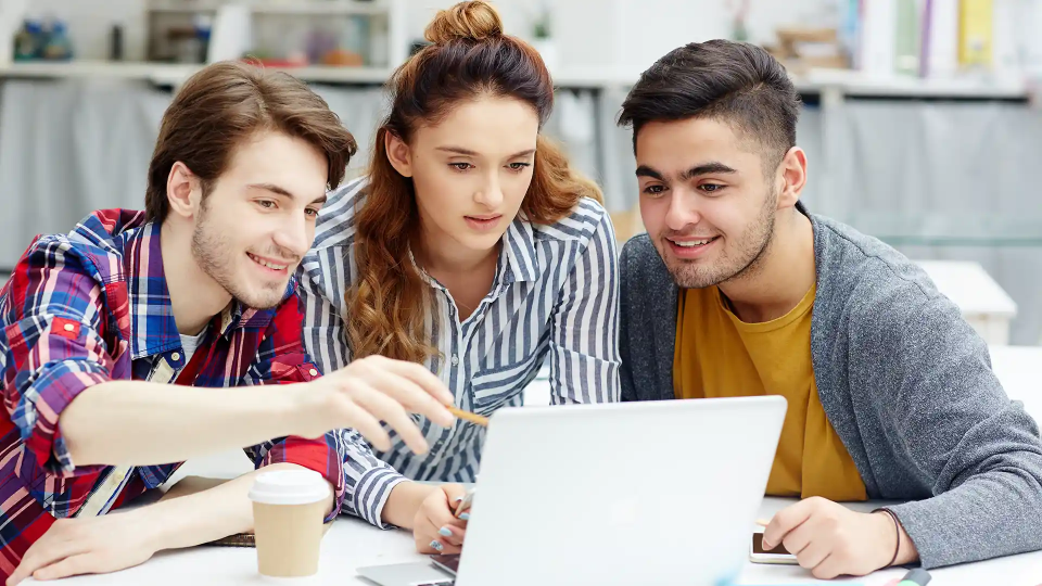 Three persons using learning management software