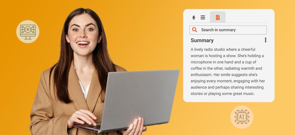 A woman using AI video summarization
