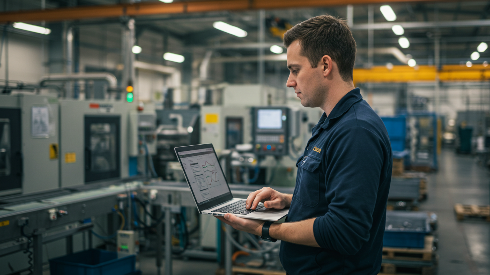 A worker in manufacturing using computer vision development services for quality control.